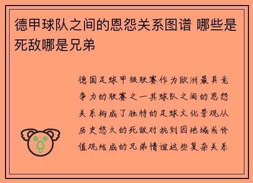 德甲球队之间的恩怨关系图谱 哪些是死敌哪是兄弟