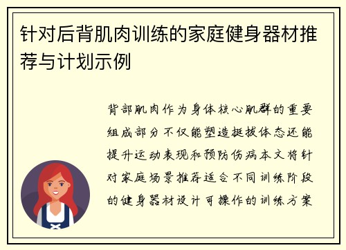 针对后背肌肉训练的家庭健身器材推荐与计划示例